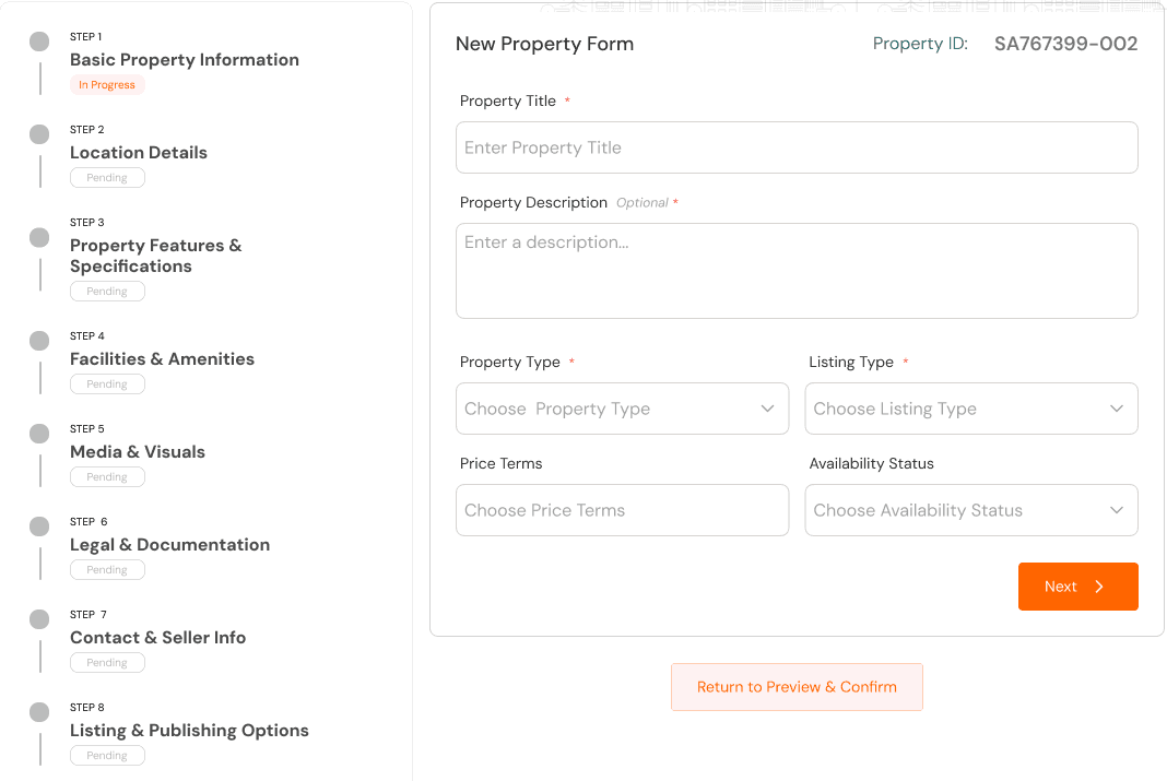 Add a property: the steps beside the first form