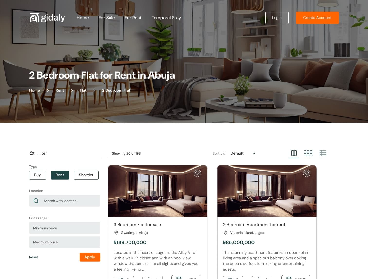 Search results for 2 bedroom flats for rent in Abuja