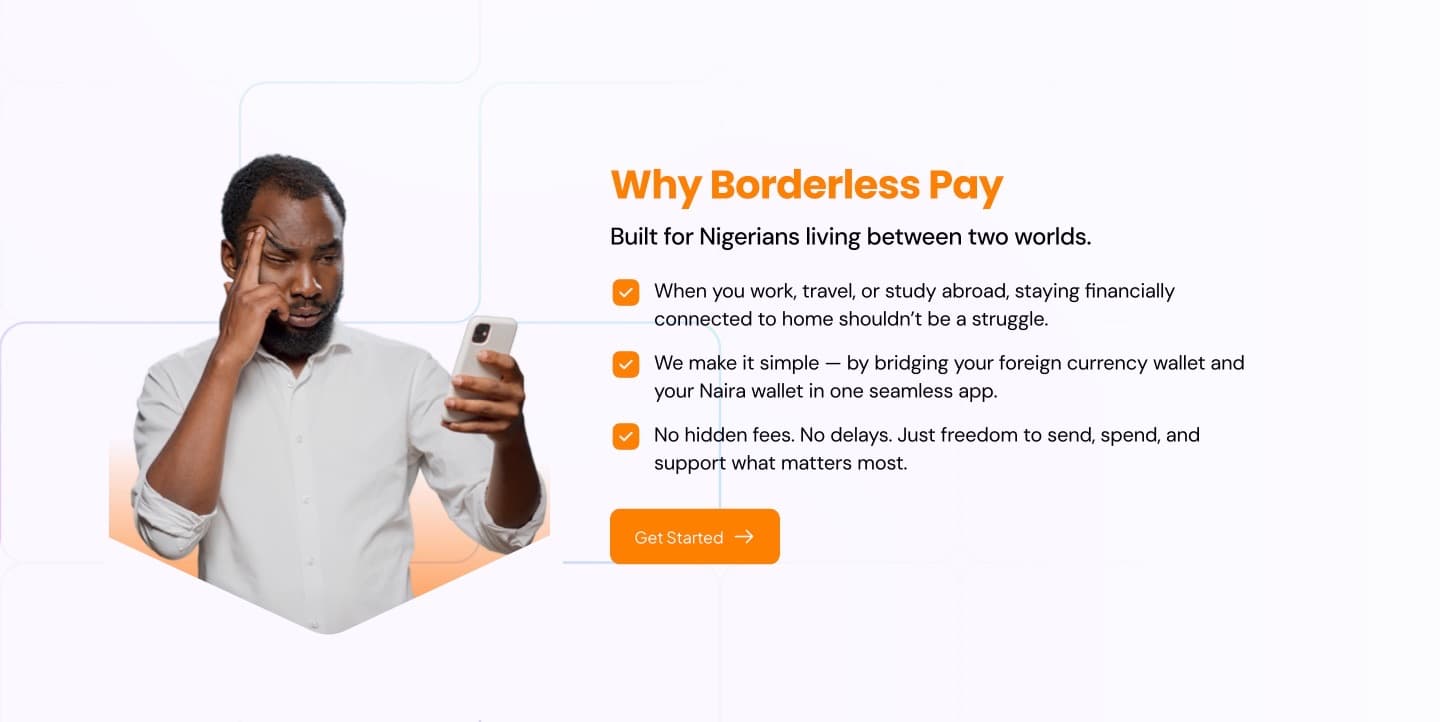 Approved design: “Why Borderless Pay”, built for Nigerians living between two worlds