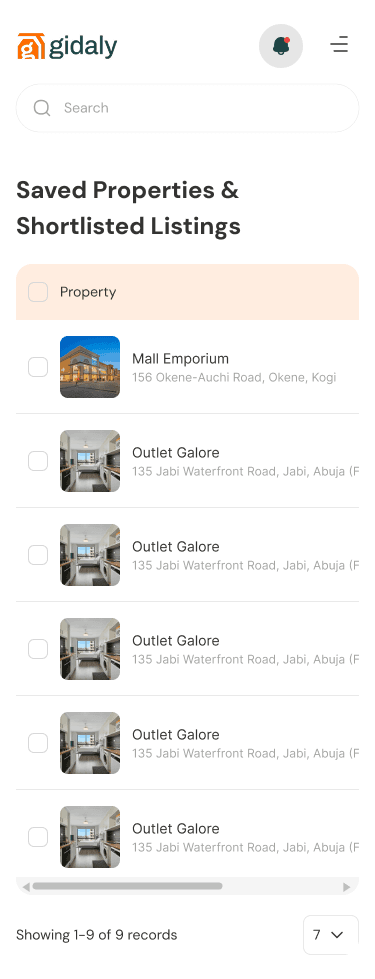 Saved properties and shortlisted listings on a phone