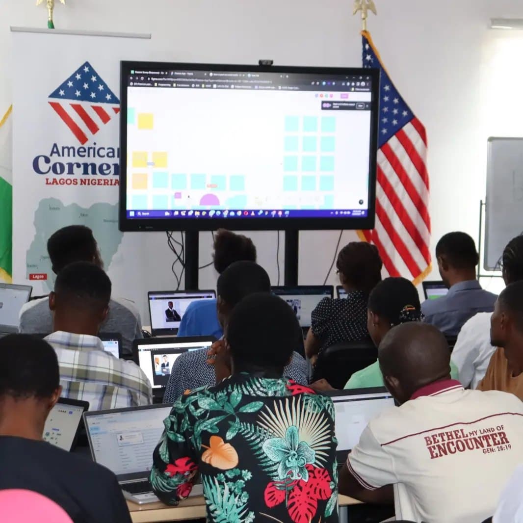 Participants at American Corner Ikeja following a design exercise on the big screen